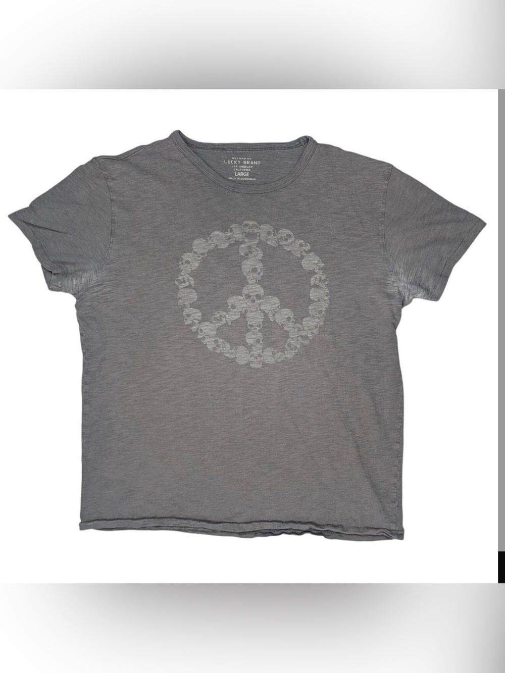 Lucky Brand Gray Short Sleeve Tee with Skull Peace Graphic